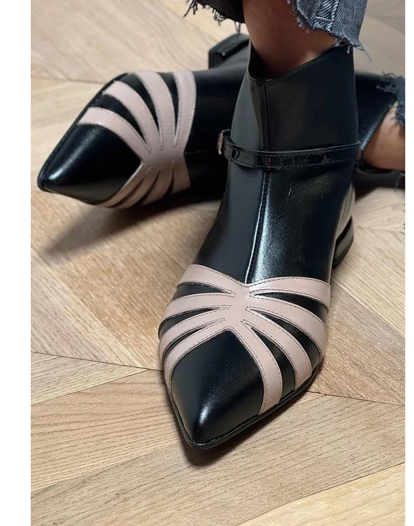 Gloria Pointed Geometric Ankle Boot" can be rewritten as "Samantha Chic Pointed Ankle Boot.