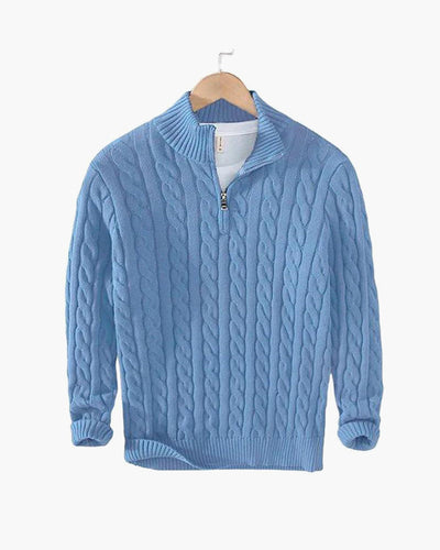 Zip-Up Cable Knit Sweater