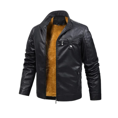 Vintage-Inspired Leather Jacket with Fleece Lining