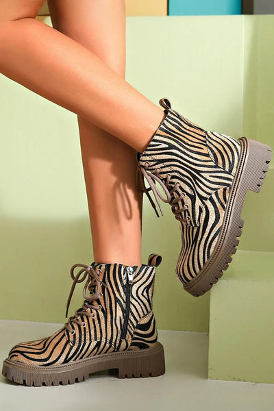 Sloane Zebra Lace-Up Boots