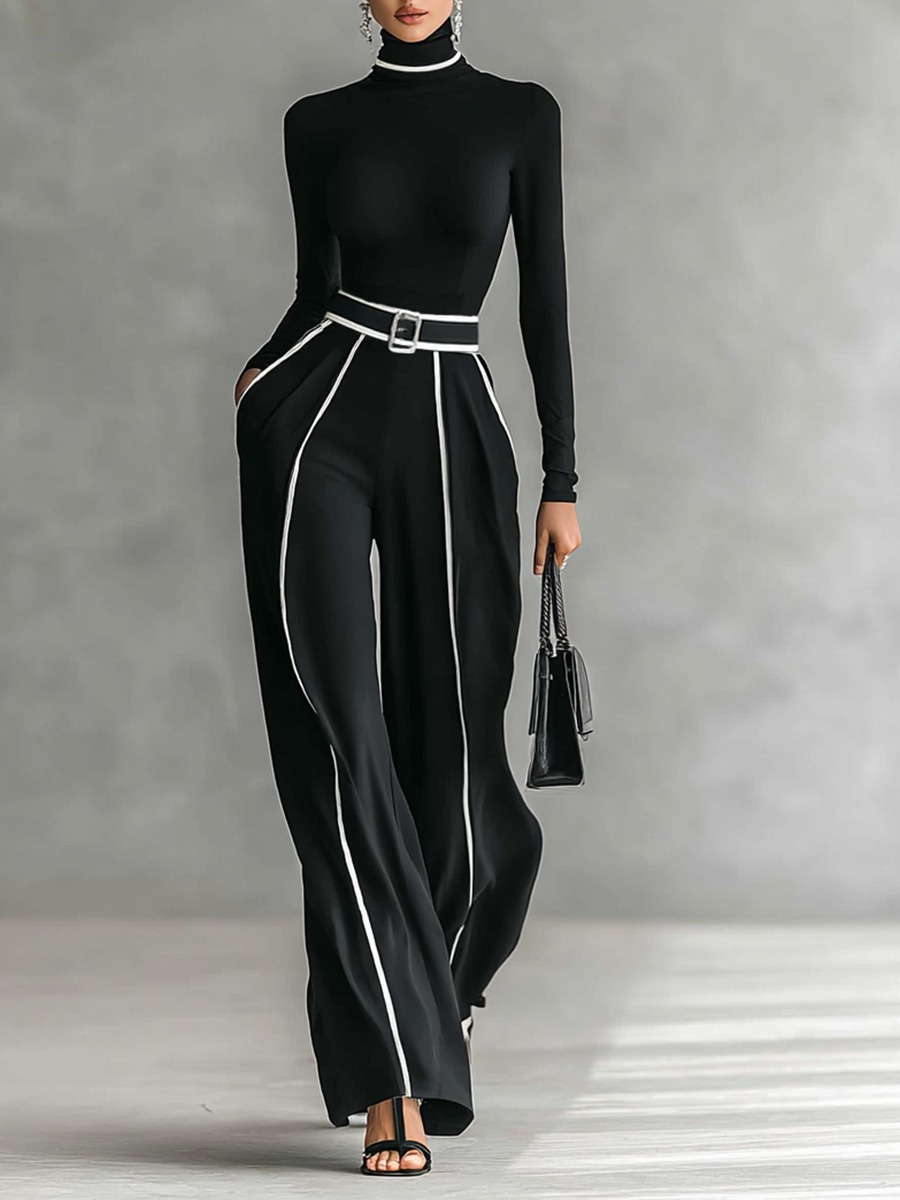 Layla May Black Contrast Belted Jumpsuit