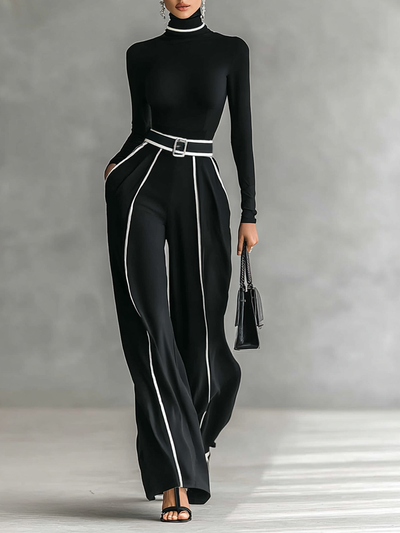 Layla May Black Contrast Belted Jumpsuit