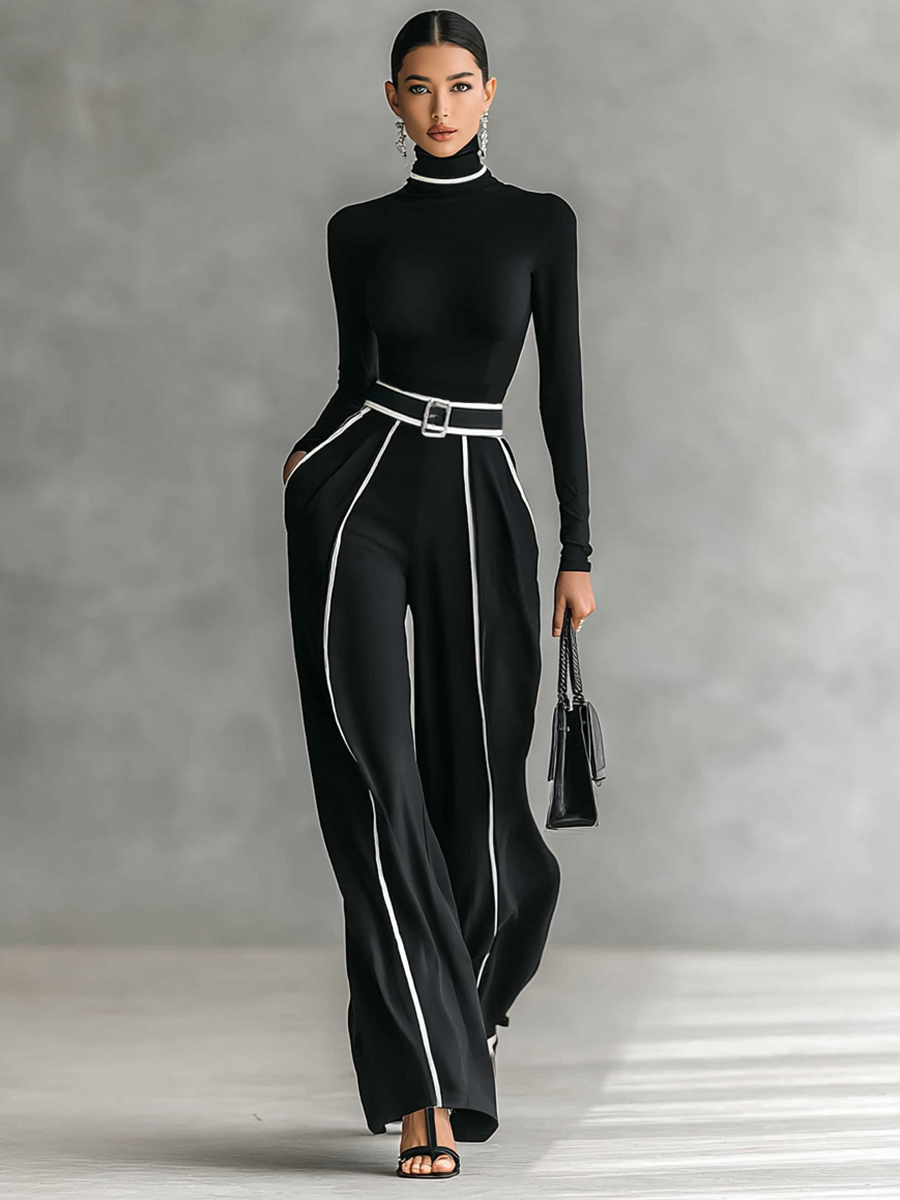 Layla May Black Contrast Belted Jumpsuit