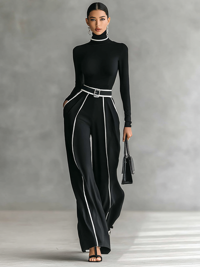 Layla May Black Contrast Belted Jumpsuit