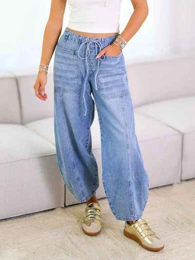 ELENA Relaxed Fit Drawstring Denim Pants