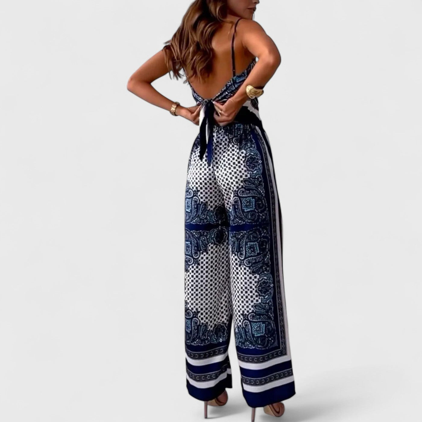 Harriet Elegant Summer Scarf Print Jumpsuit