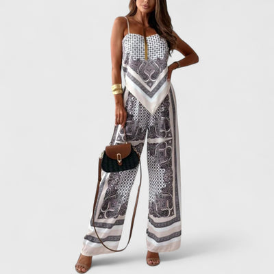 Harriet Elegant Summer Scarf Print Jumpsuit