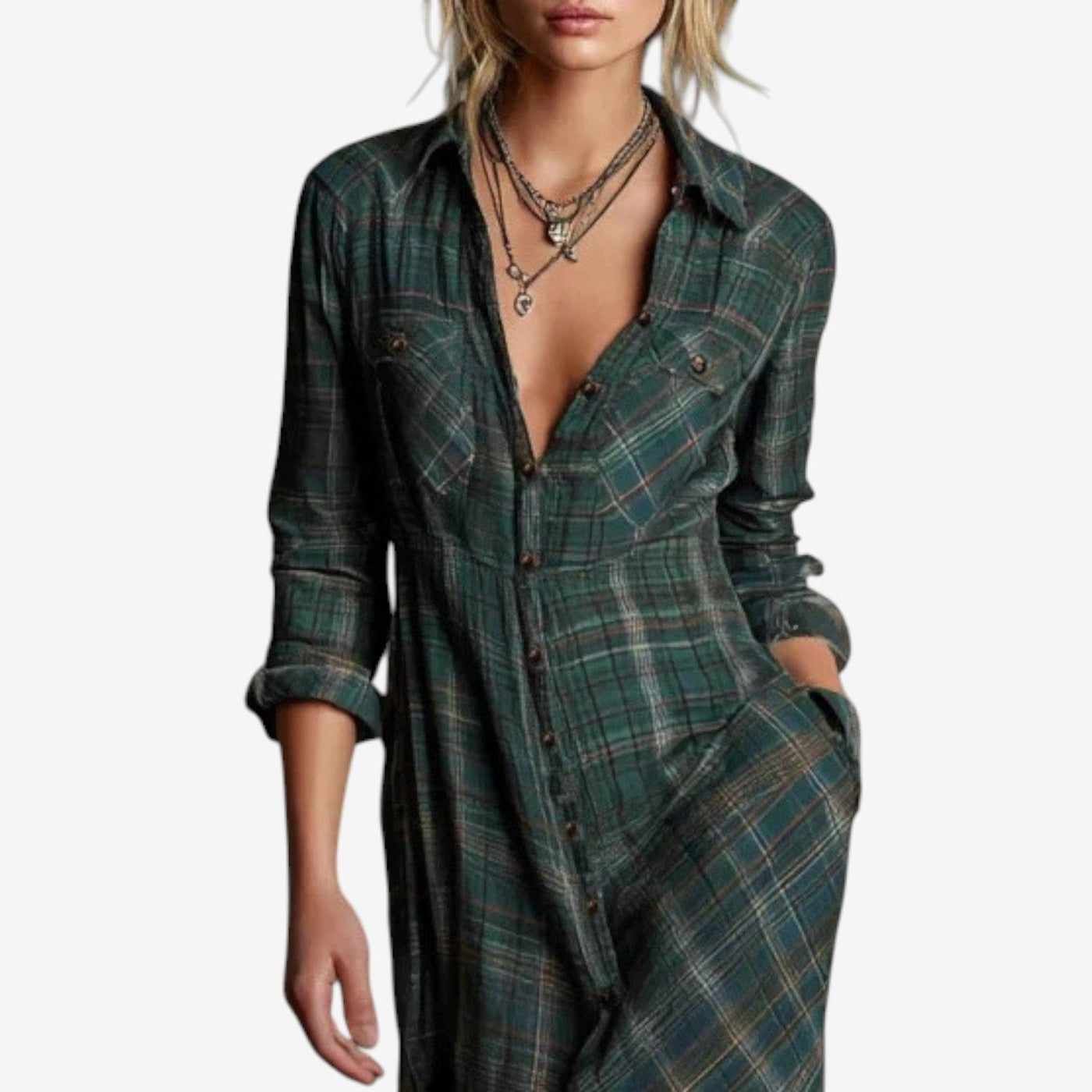 Lily Plaid Maxi Shirt Dress in Boho Style