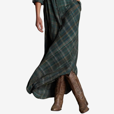 Lily Plaid Maxi Shirt Dress in Boho Style