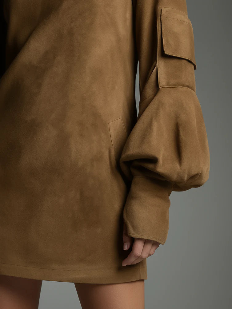 Emily Camel High-Neck Mini Dress