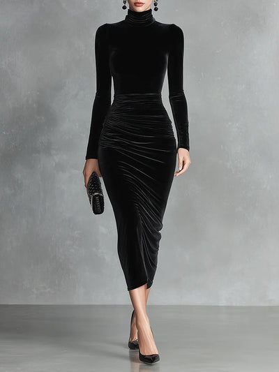Elara Black Velvet Bodycon Dress