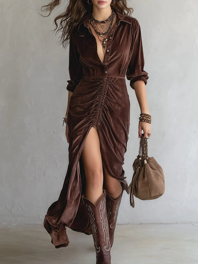 Olivia Bennett Velvet Western Maxi Dress