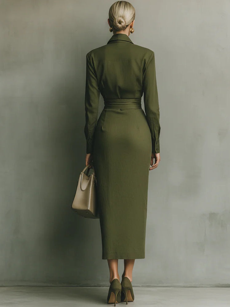 Ava Olive Wrap Midi Dress