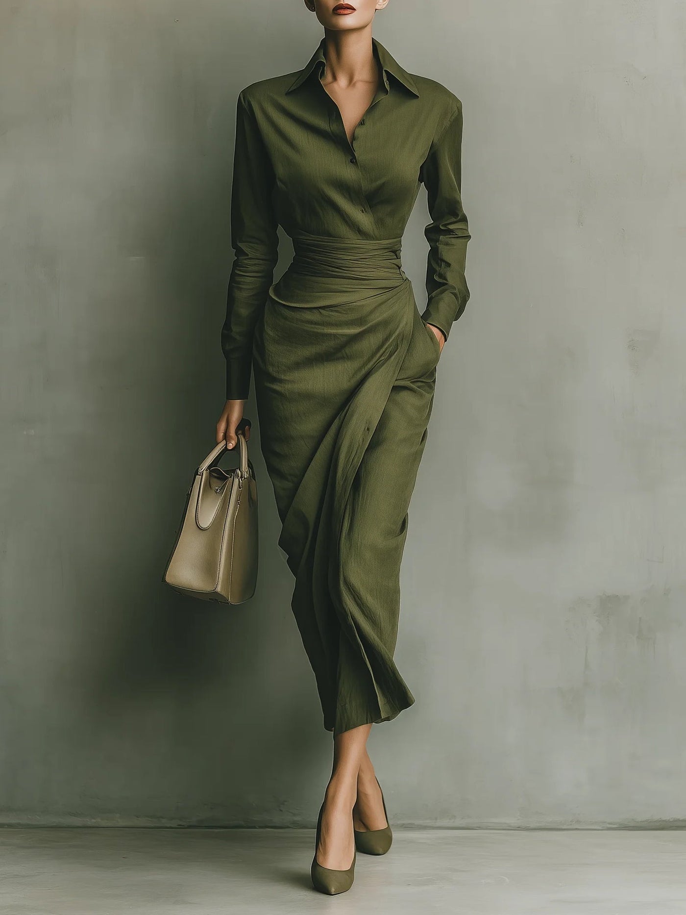 Ava Olive Wrap Midi Dress