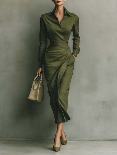 Ava Olive Wrap Midi Dress