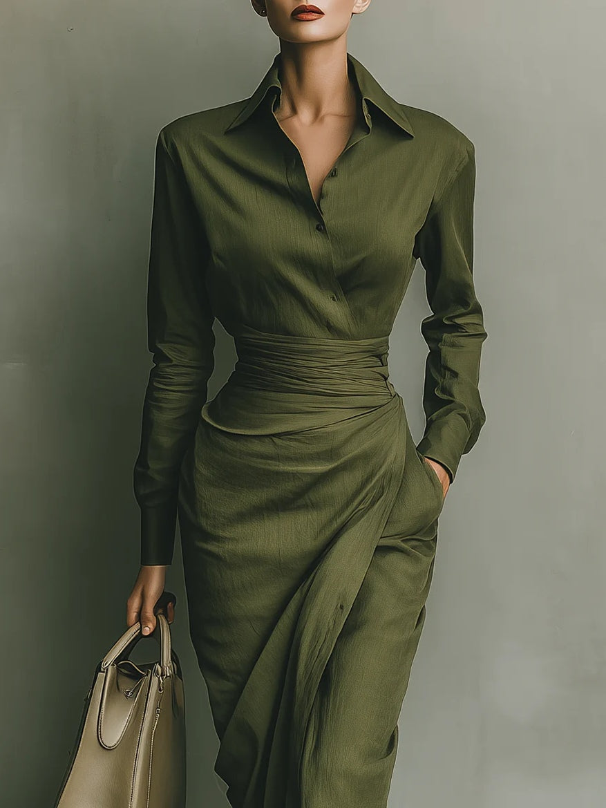 Ava Olive Wrap Midi Dress