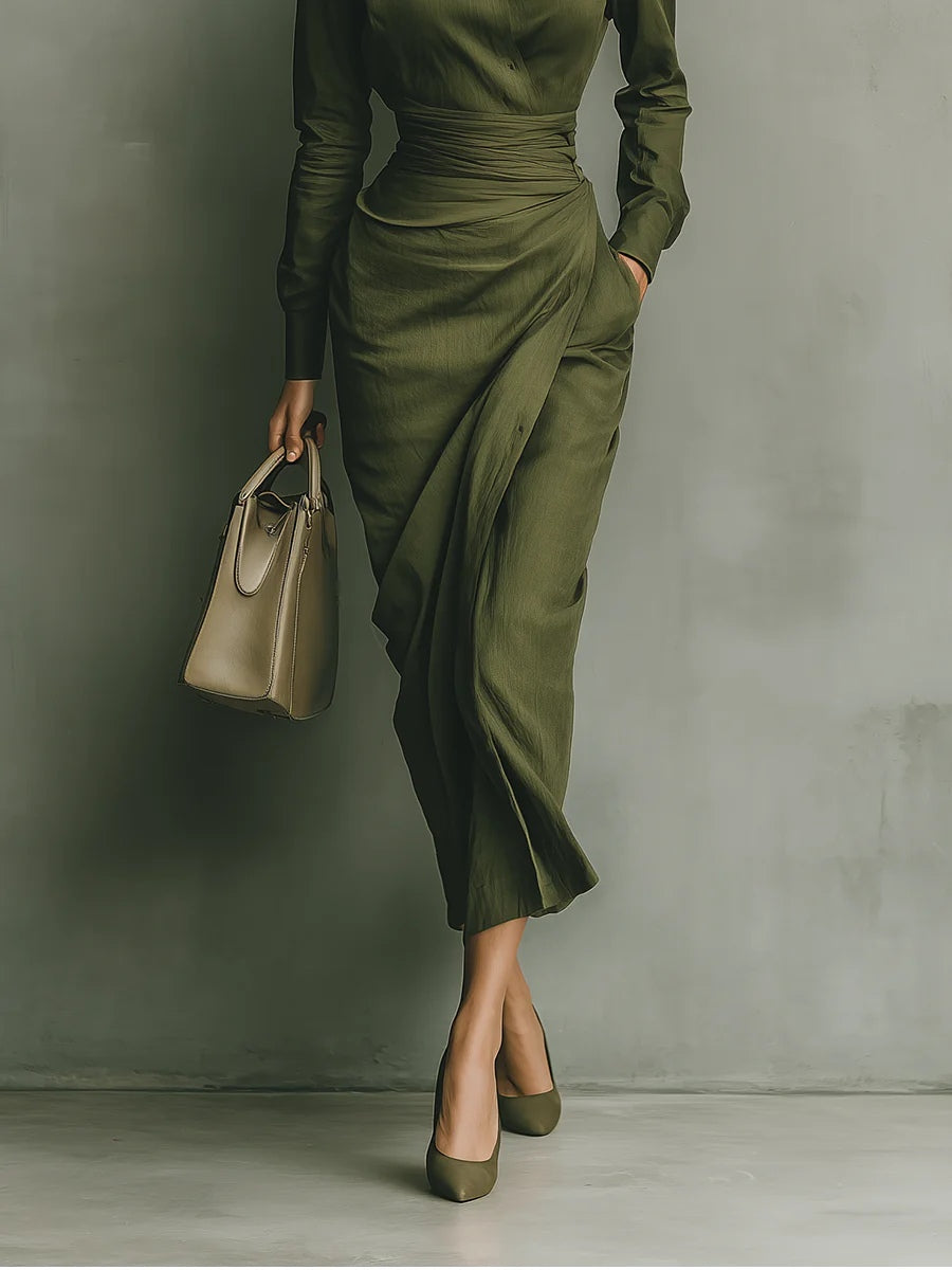 Ava Olive Wrap Midi Dress
