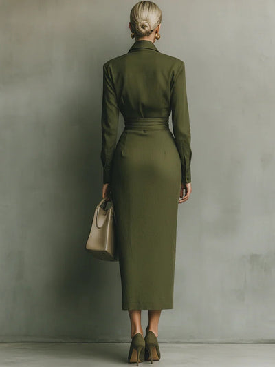 Ava Olive Wrap Midi Dress