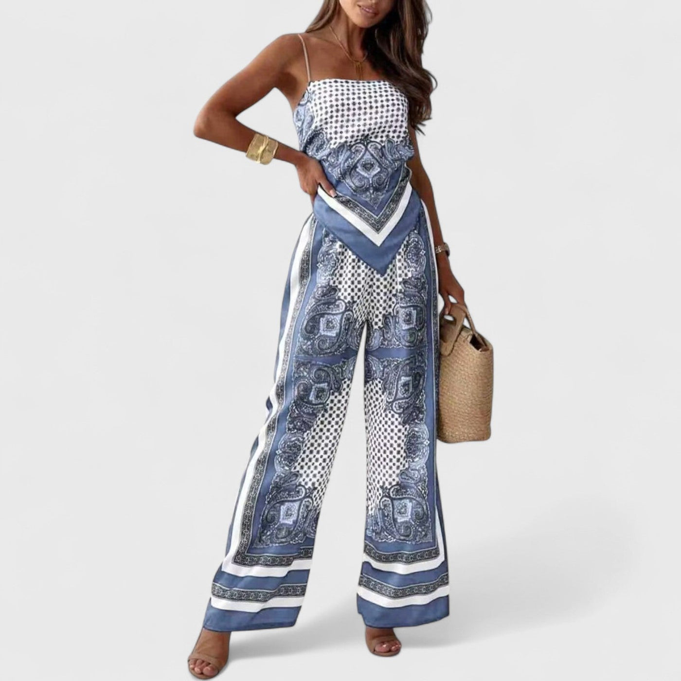 Harriet Elegant Summer Scarf Print Jumpsuit