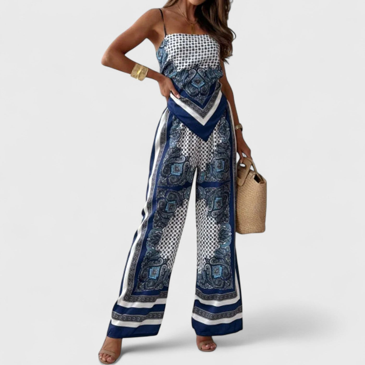Harriet Elegant Summer Scarf Print Jumpsuit