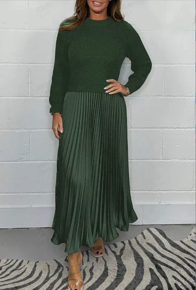 Charlotte Pleated Dress with Knitted Top