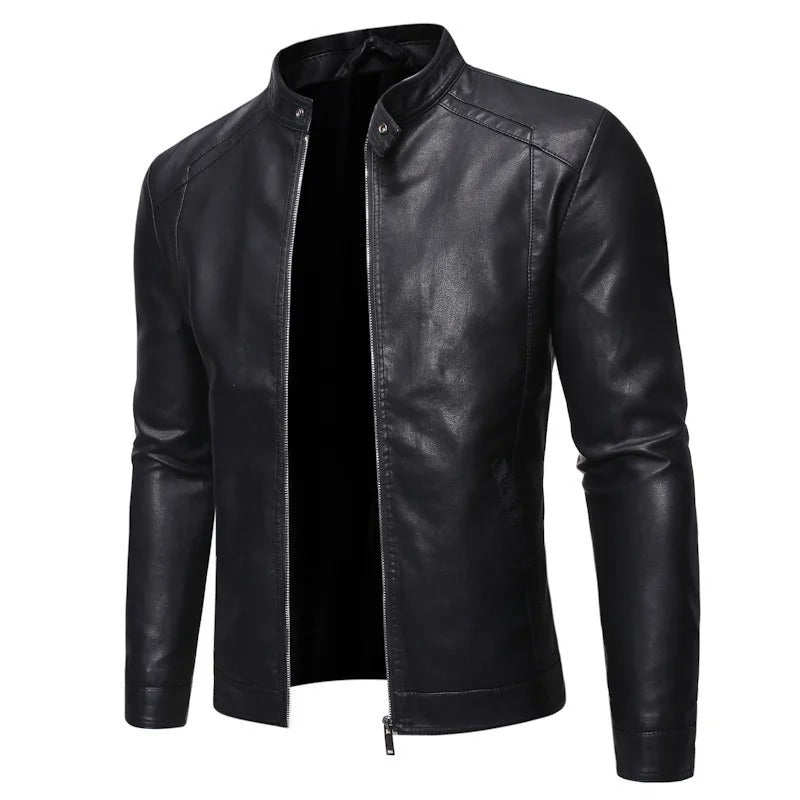Stand-Up Collar Leather Jacket