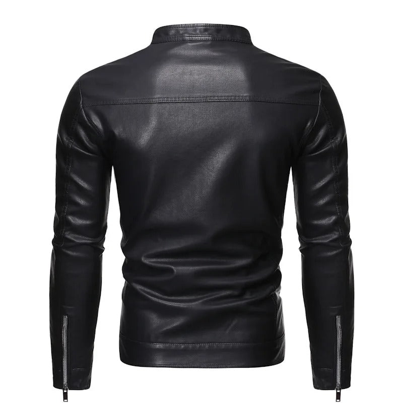 Stand-Up Collar Leather Jacket