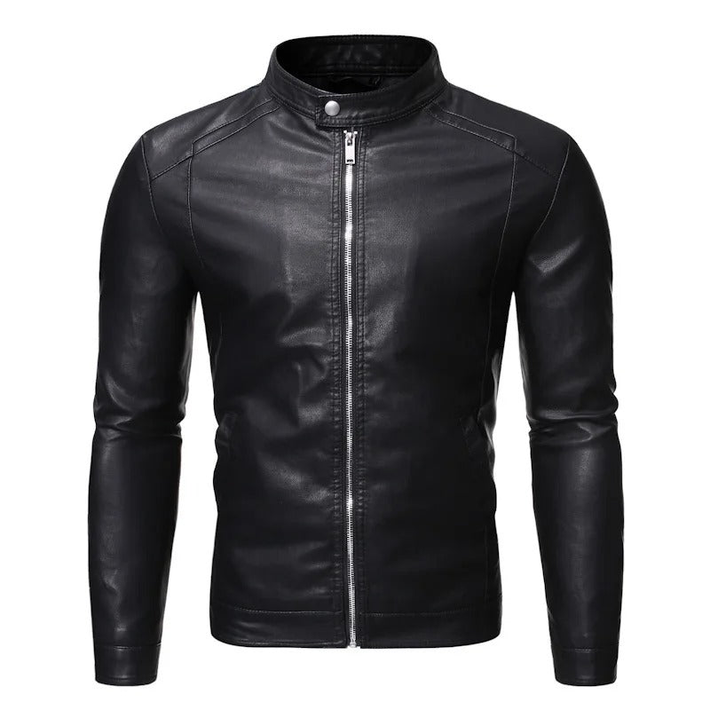 Stand-Up Collar Leather Jacket