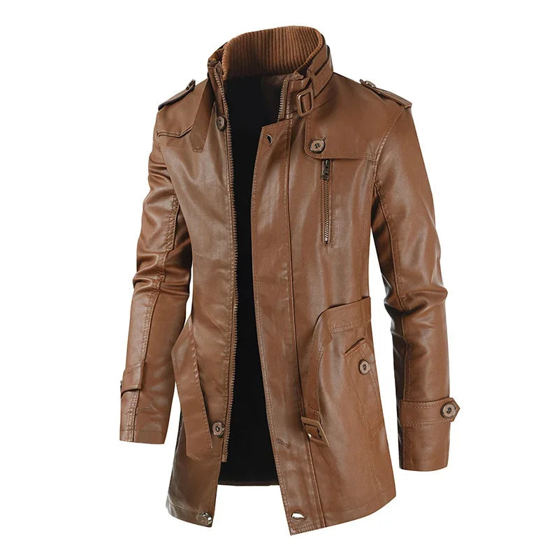 Sleek Long Leather Biker Jacket