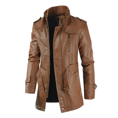 Sleek Long Leather Biker Jacket