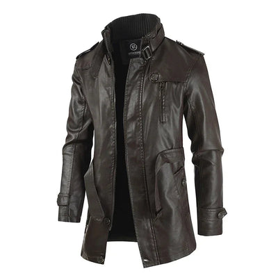Sleek Long Leather Biker Jacket