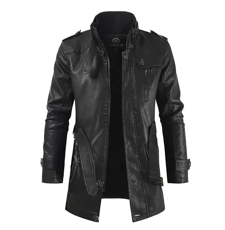 Sleek Long Leather Biker Jacket