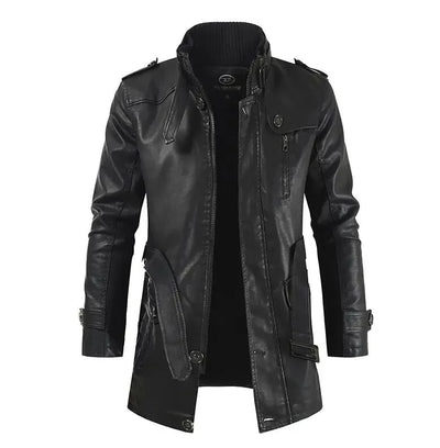Sleek Long Leather Biker Jacket
