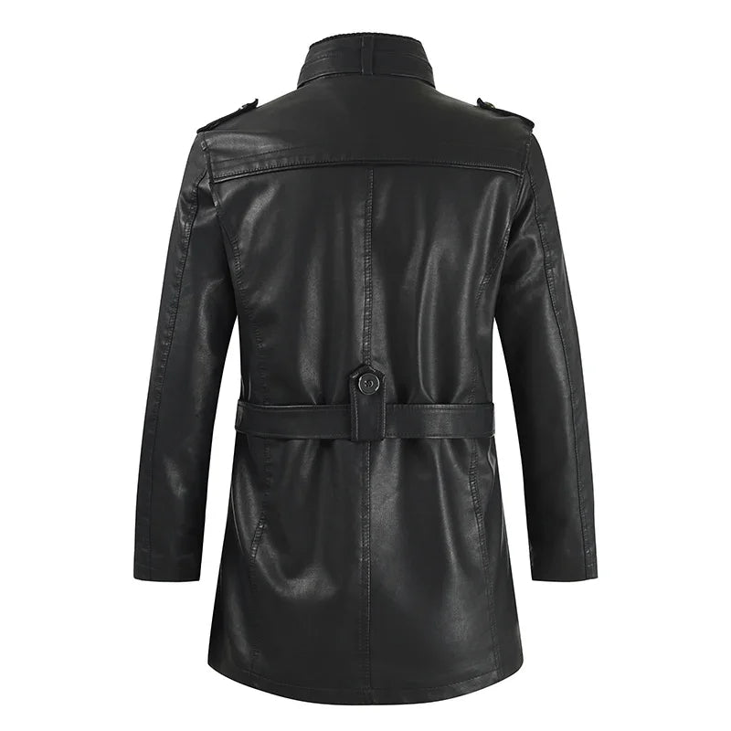 Sleek Long Leather Biker Jacket