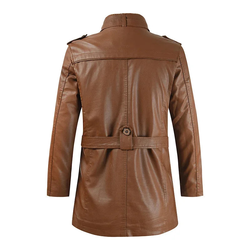 Sleek Long Leather Biker Jacket