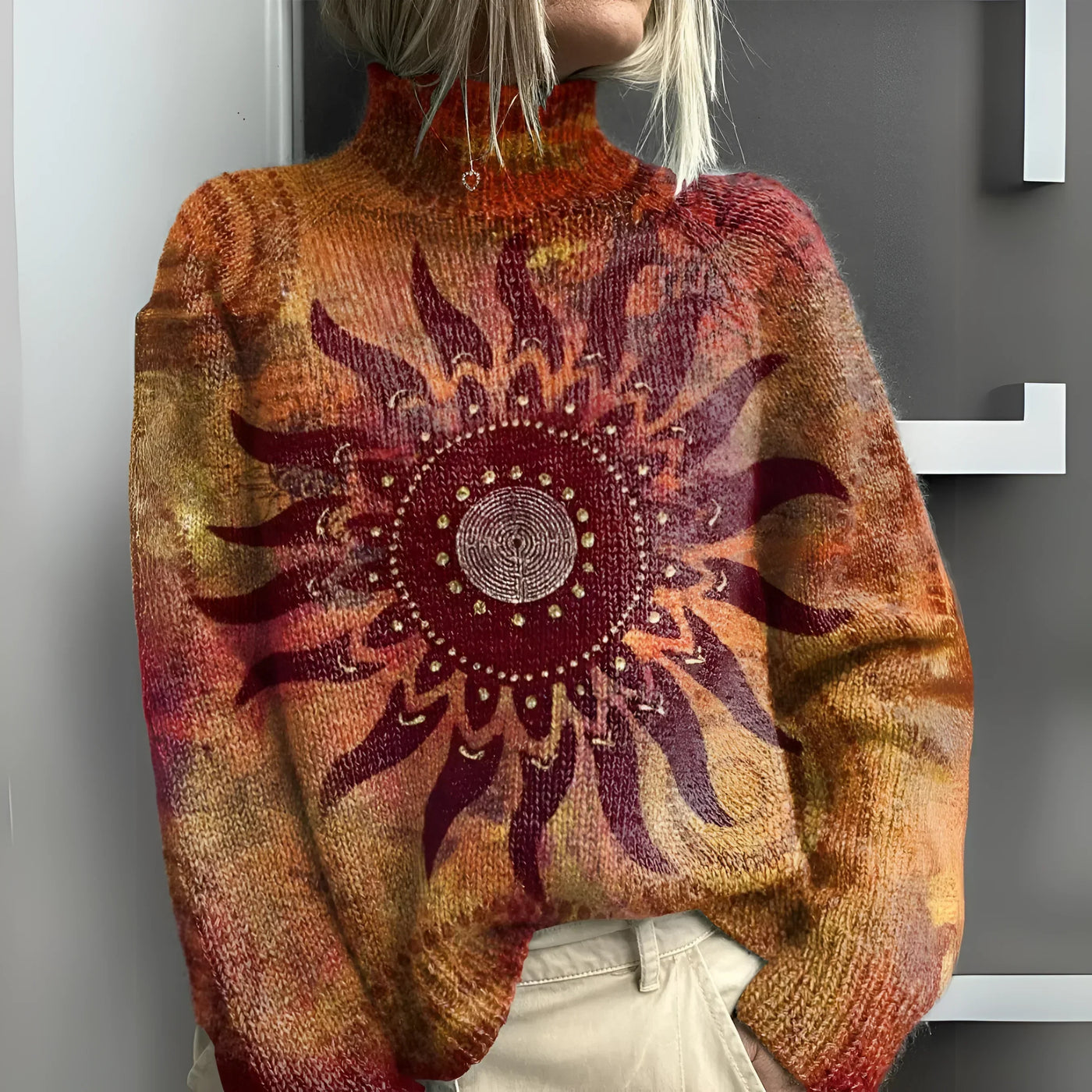 Solara Sweater with Tribal Sun Print